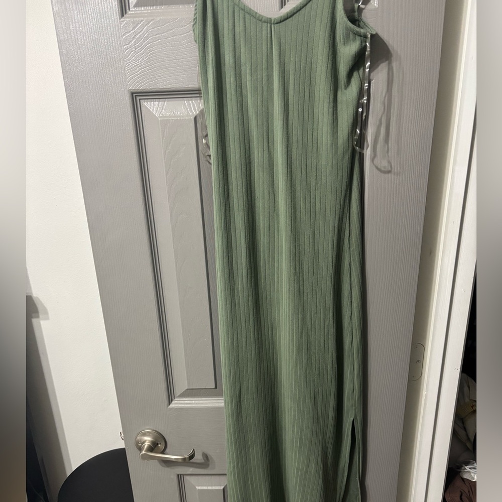 Absolutely Ribbed Olive Maxi Dress with Side Slit